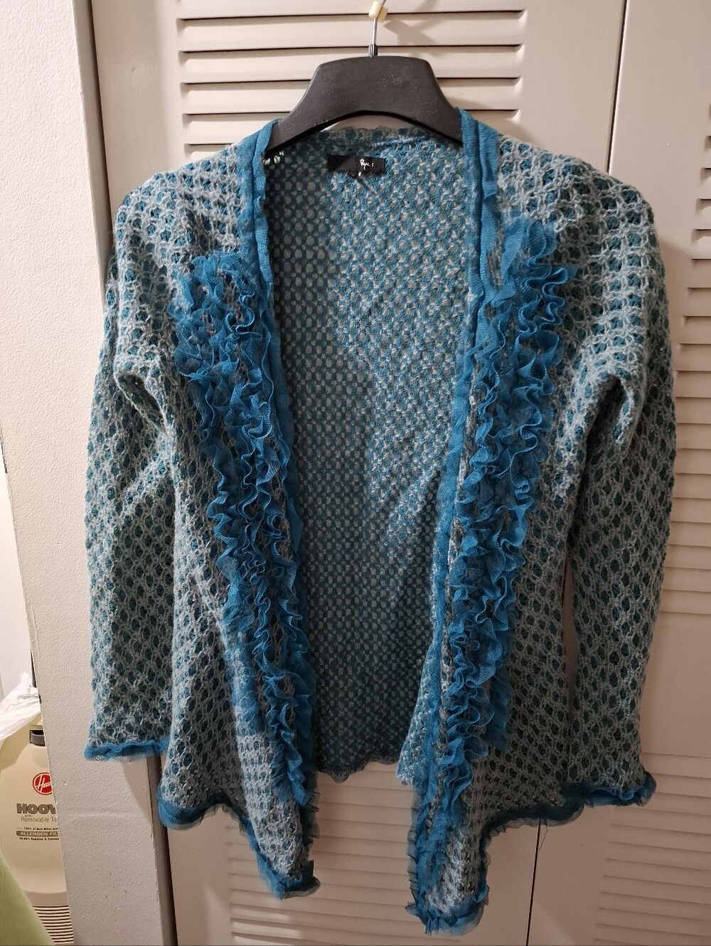 Ryu Cardigan Women's Medium M Blue Wool Blend Tulle Ruffles Winter Layering